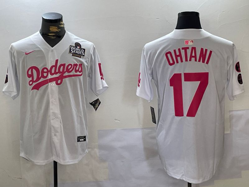 Men Los Angeles Dodgers #17 Ohtani White pink joint name 2024 Nike MLB Jersey style 10274